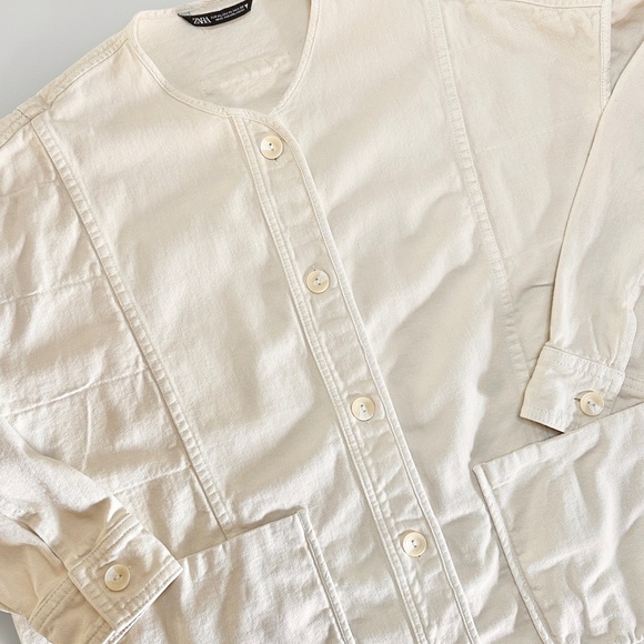 Zara Oversized Cotton Chore Jacket Natural XL Buttons - Picture 4 of 6